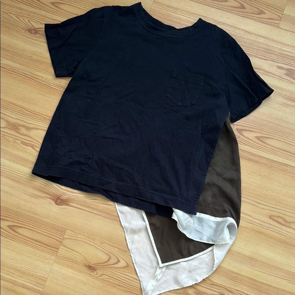 Sacai Black Short Sleeve Tee with Brown and Cream LayerUSED
